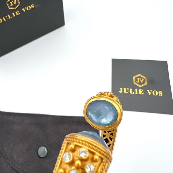 Julie Vos Iridescent Capri Blue Hinged Bangle Cuff Bracelet (retired design) - Picture 9 of 11